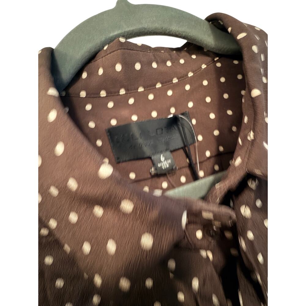 Nili Lotan 6 Sasha Midi Shirt Dress $795 Polka Dot 100% Silk Ruffle Brown - Picture 11 of 13